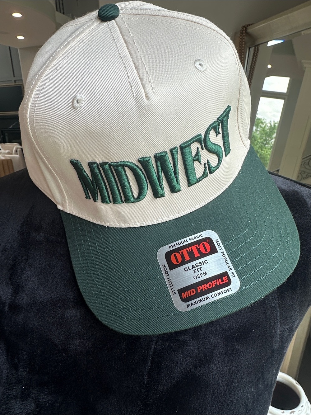 OTTO Two-Tone MIDWEST Snapback Hat - Cream & Forest Green
